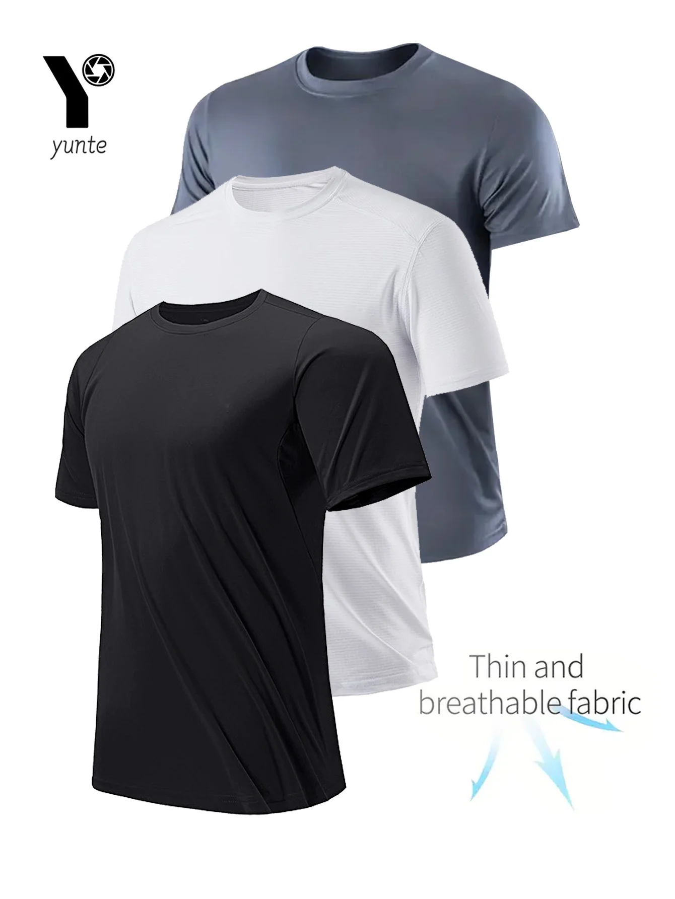 Crew T-Shirt 3-Colors Black White Gray Ultralekka męska szybkoschnąca oddychająca bluza dresowa do fitnessu i biegania w jasnej kratce