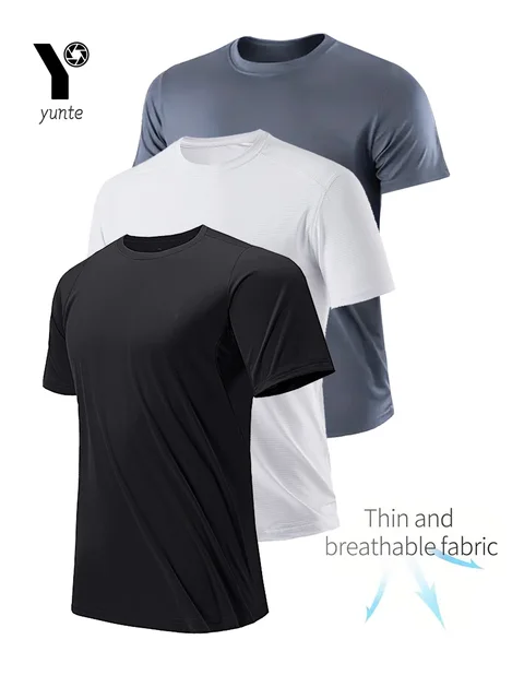 Crew T-Shirt 3-Colors Black White Gray Ultralekka męska szybkoschnąca oddychająca bluza dresowa do fitnessu i biegania w jasnej kratce