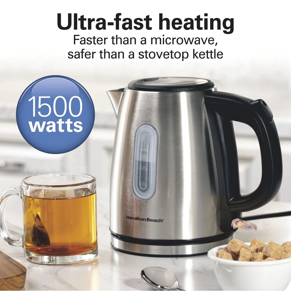 

Stainless Steel Electric Kettle 1.2L Auto Shutoff Fast Boil Cordless Water Cooker Water Level Indicator Easy Clean Removable