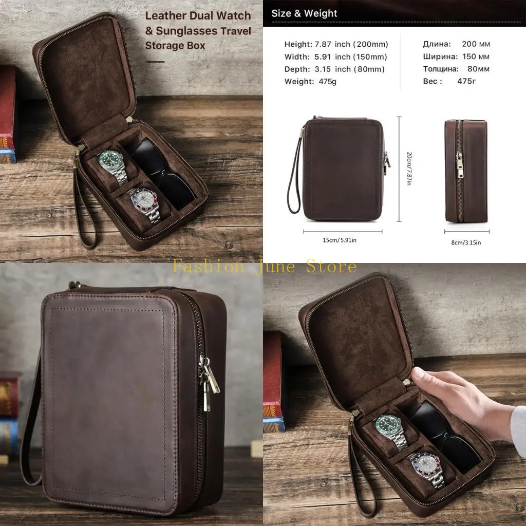 

N5KA Универсальный прочный кожаный футляр для хранения часов и очков с прозрачным верхом для удобного просмотра домашних