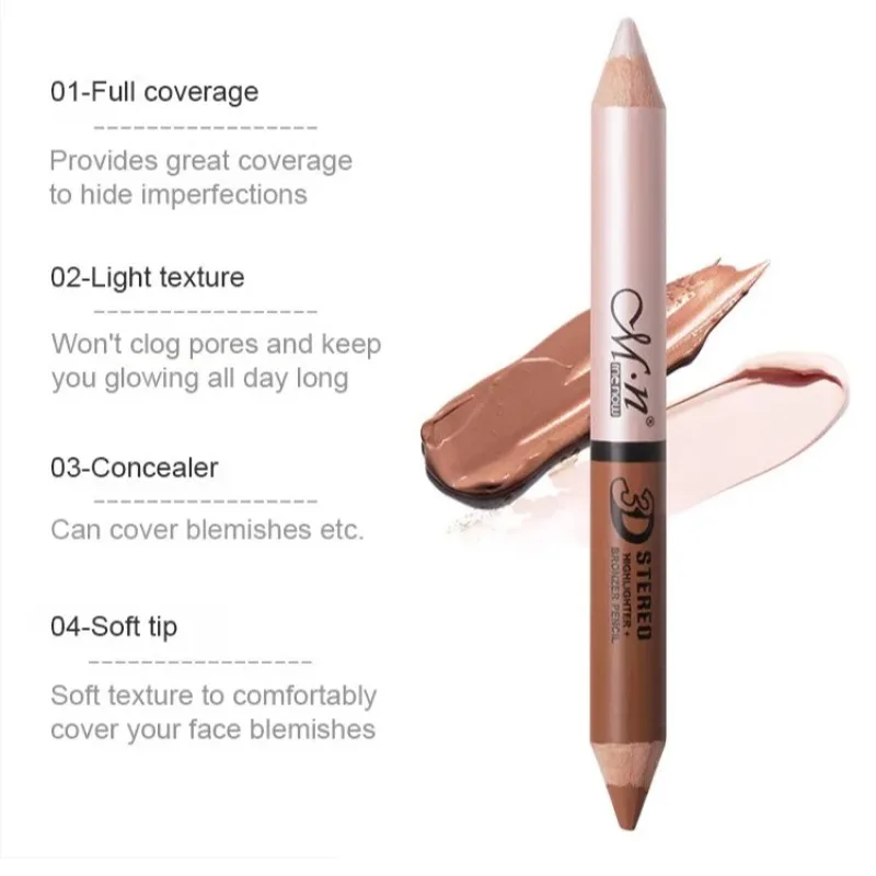 Penna correttore a doppia testa + evidenziatore manico in legno Bronzer Pencil penna per il contorno del viso Natural Brighten Waterproof 1pc temperamatite