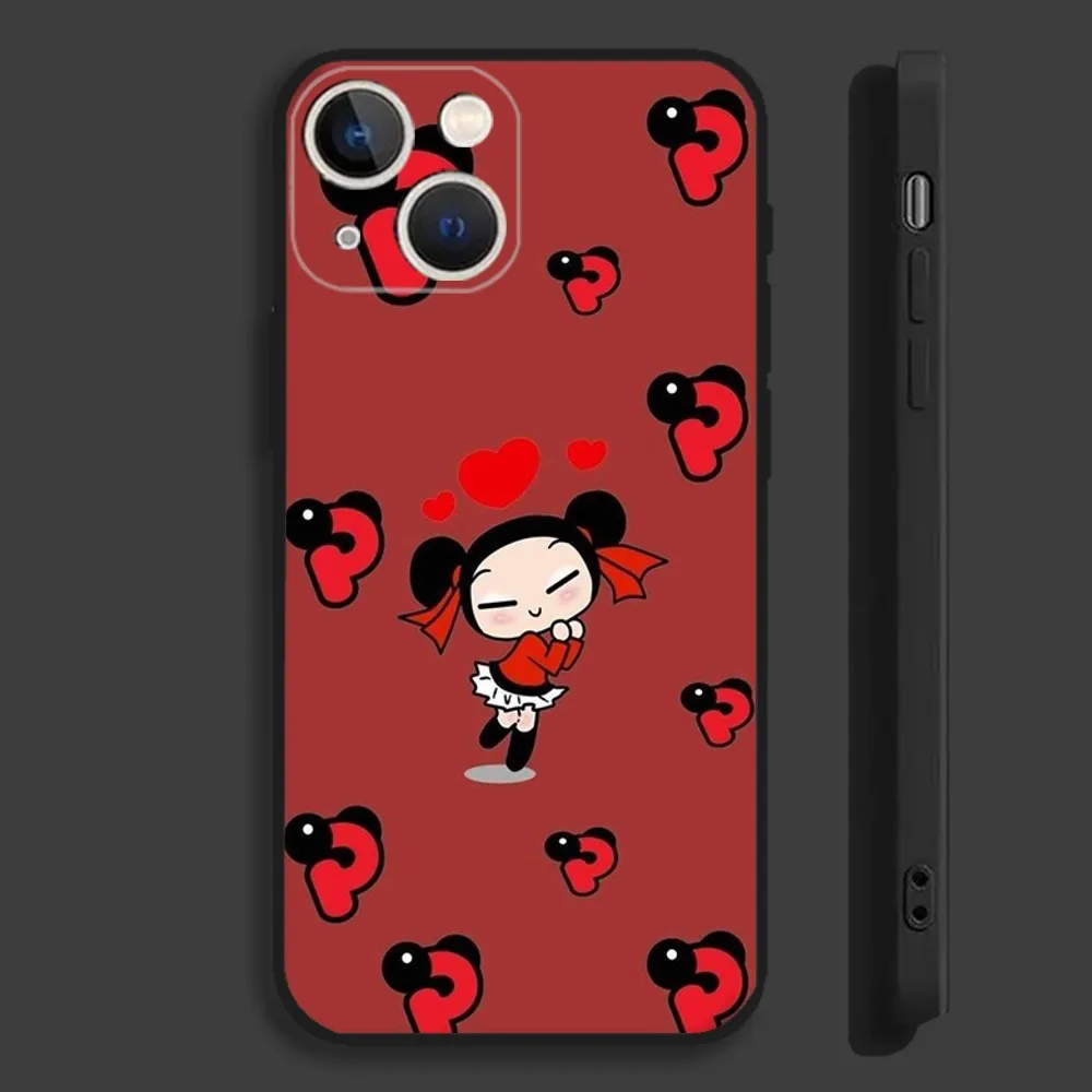 Cartoon P-Pucca Phone Case For iPhone15,14,13,12,11,Pro,Max,Plus,Mini,X,XS,XR,8,7,6,S,Plus,SE Soft Black Case