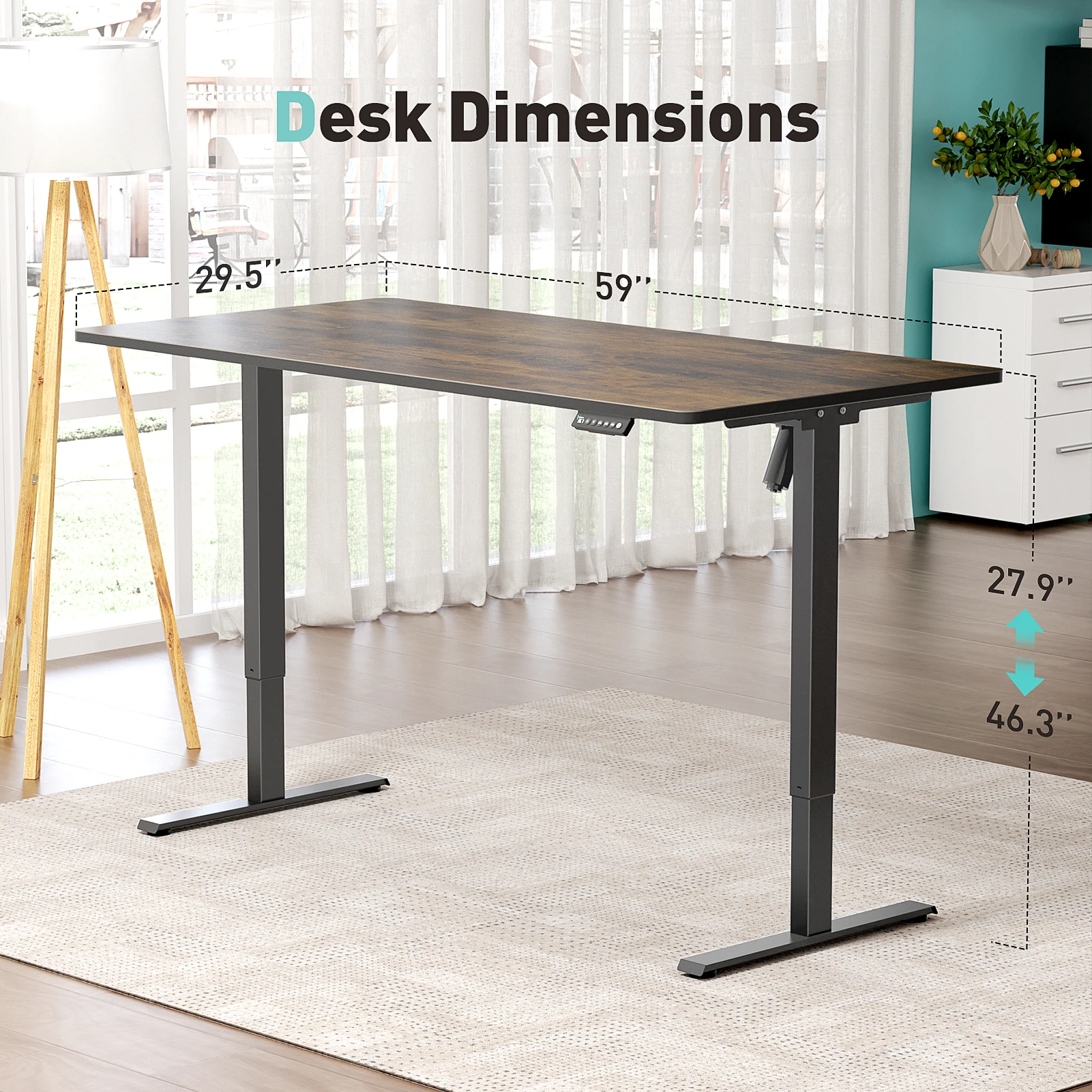 VVENACE S1 Scrivania in piedi regolabile in altezza per ufficio domestico (cornice nera, piano monopezzo 59" x 30")