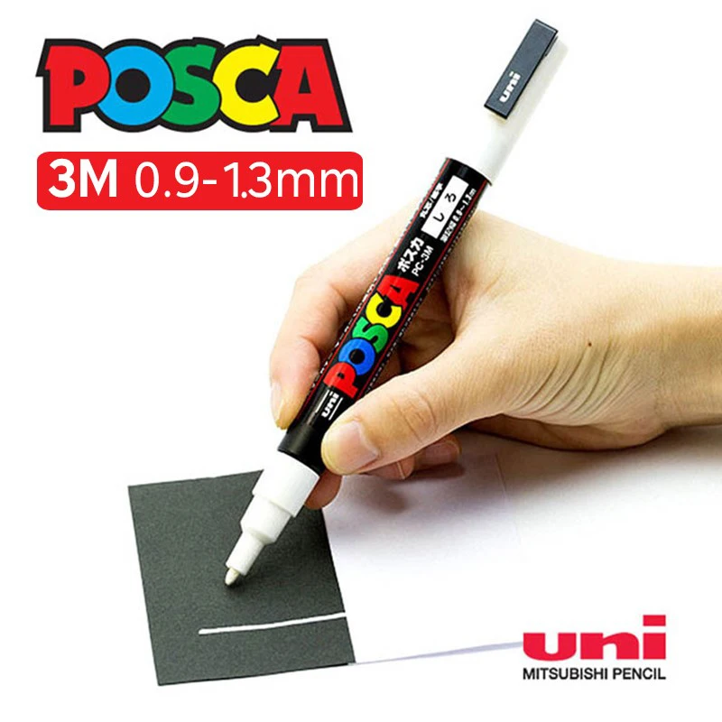 Imagem -05 - Uni Posca Pc3m Cores Canetas Marcadoras Acrílicas 0.91.3 mm Ponta Fina Pop Cartaz Graffiti Pintura Canetas para Cerâmica Couro Vidro Metal