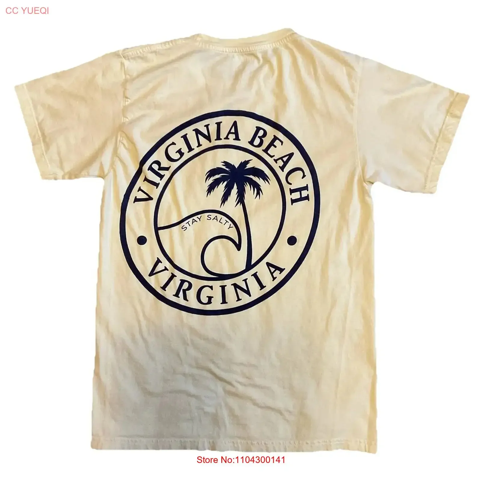 Virginia Beach T Shirt Size M Yellow Crewneck Stay Salty by Sunsations vintage Washed fashion Versatile Unisex designer clothes