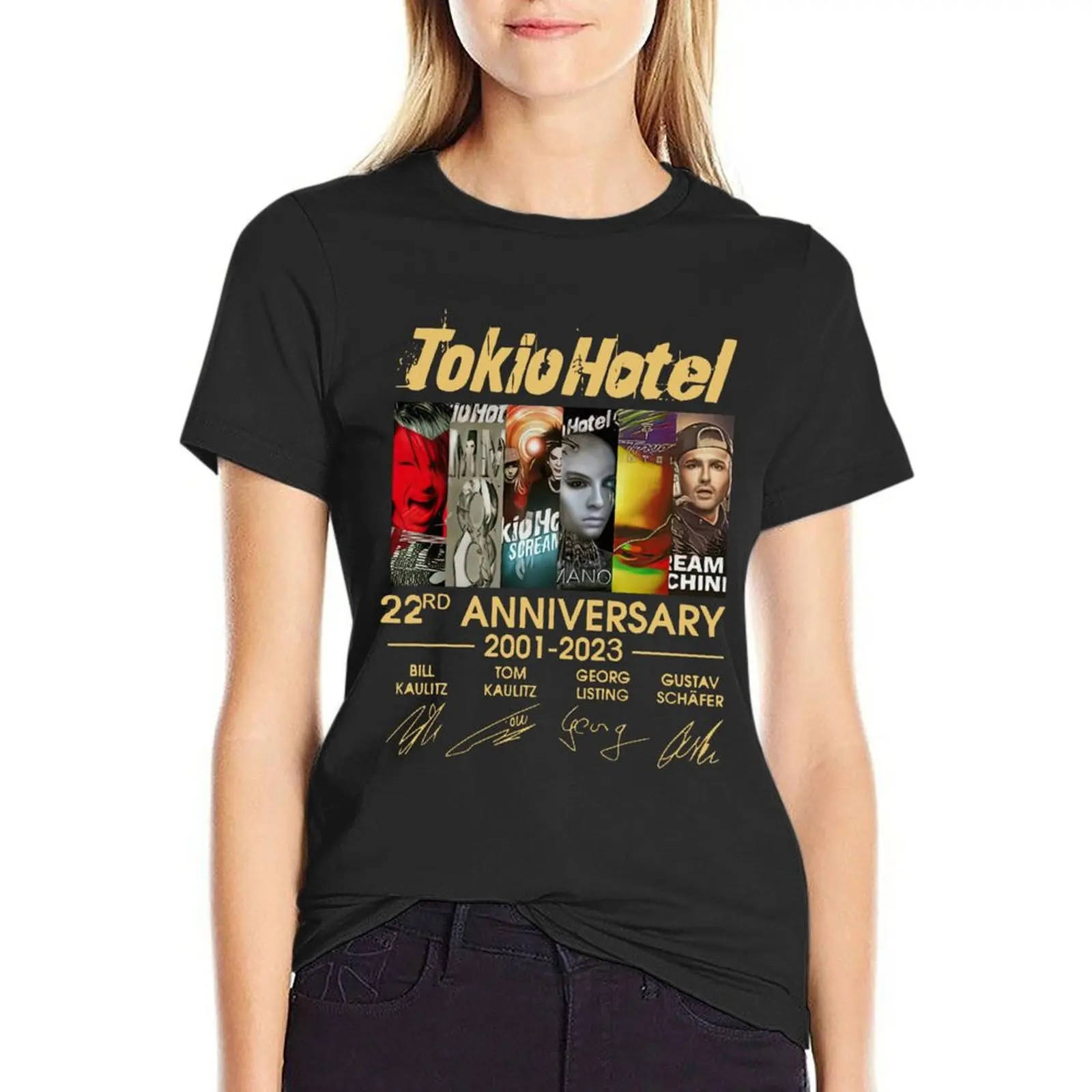 

Tokio Hotel 19th Anniversary 2001 2020 Signatures T-Shirt graphics animal prinfor vintage t-shirts for Women loose fit