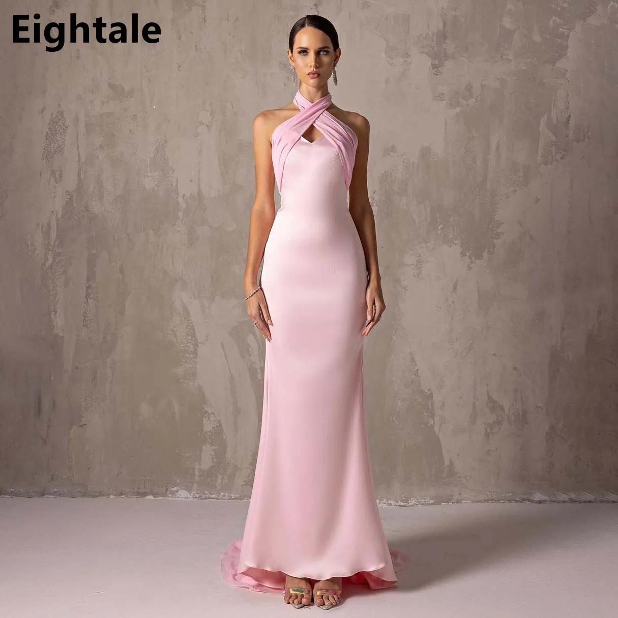 Eightale 2024 Pink Mermaid Prom Dress Halter Neck Evening Dress Women Formal Party Gown Robes De Soirée Customized