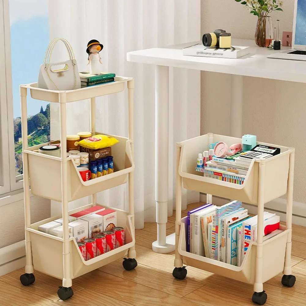 Bookshelf Storage Trolley Movable Simple Kitchen Multi-Layer Utility Cart Open Style Bedroom Toy Shelves Snack Organizer Shelf