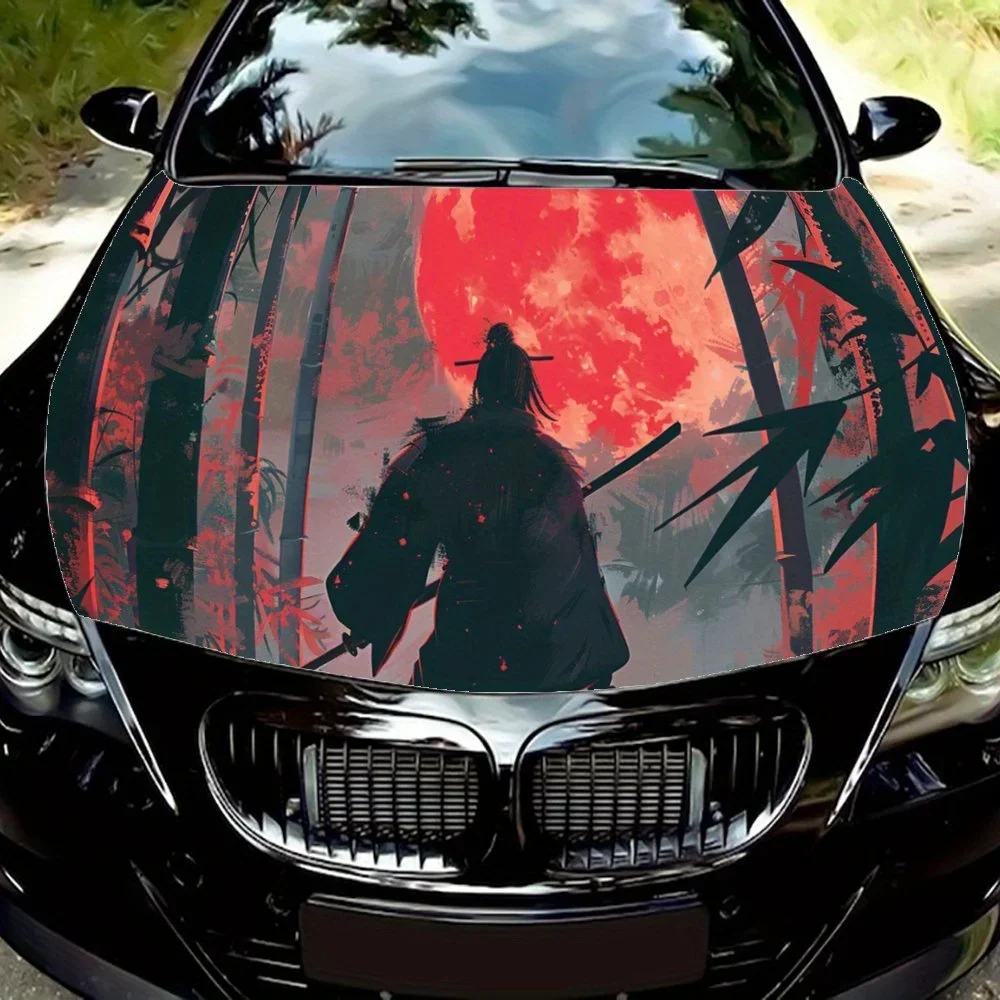 

The Back of A Swordsman Print Car Hood Decal Sticker, Racing Car Body Vinyl Modification External Decoration Accessory Decal