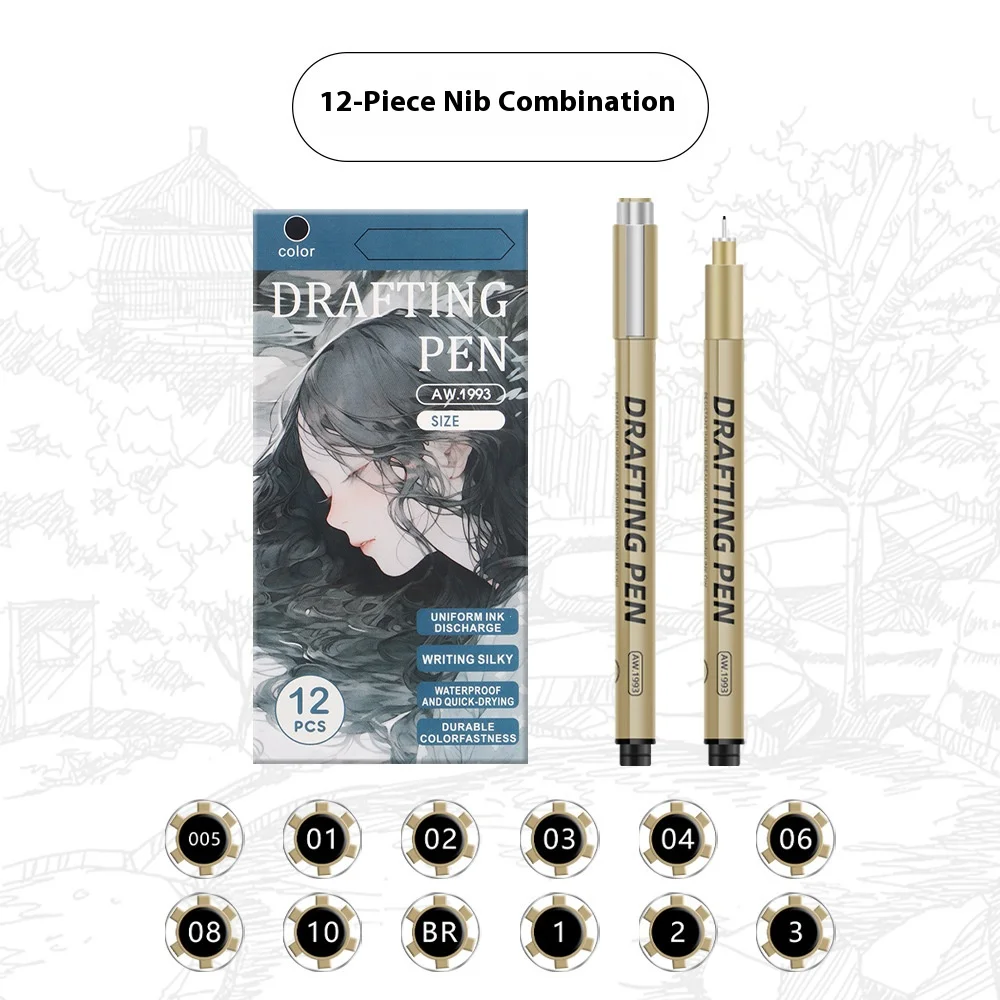 1/6/9/12 pçs mangá preto fineliner marcadores vários pontas de caneta para esboço desenho arquitetônico pintura em quadrinhos arte material escolar