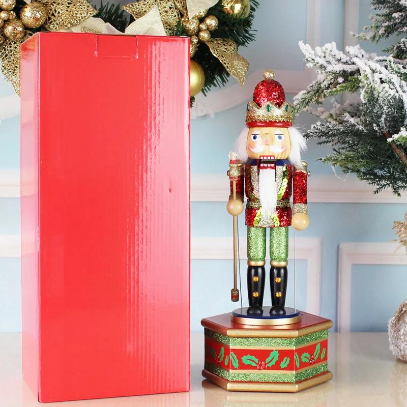 1pcs 31cm Fine Painted Nutcracker Music Box Walnut Soldiers Christmas Crafts Birthday Gift Toy Ht057