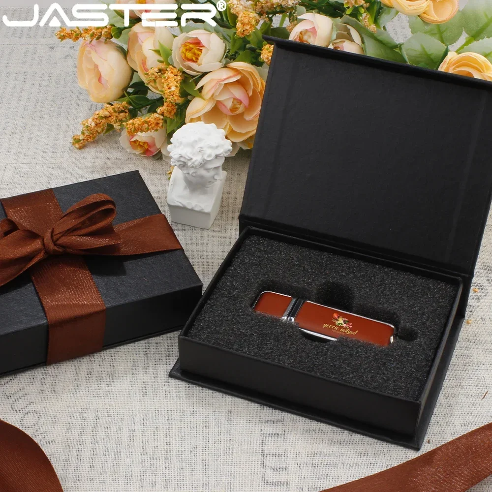 JASTER Brown Leather Business GIFT LOGO USB 2.0 Flash Drives 64GB Fashion Pen drive 32GB U disk Free Color pen usb 128GB BOX