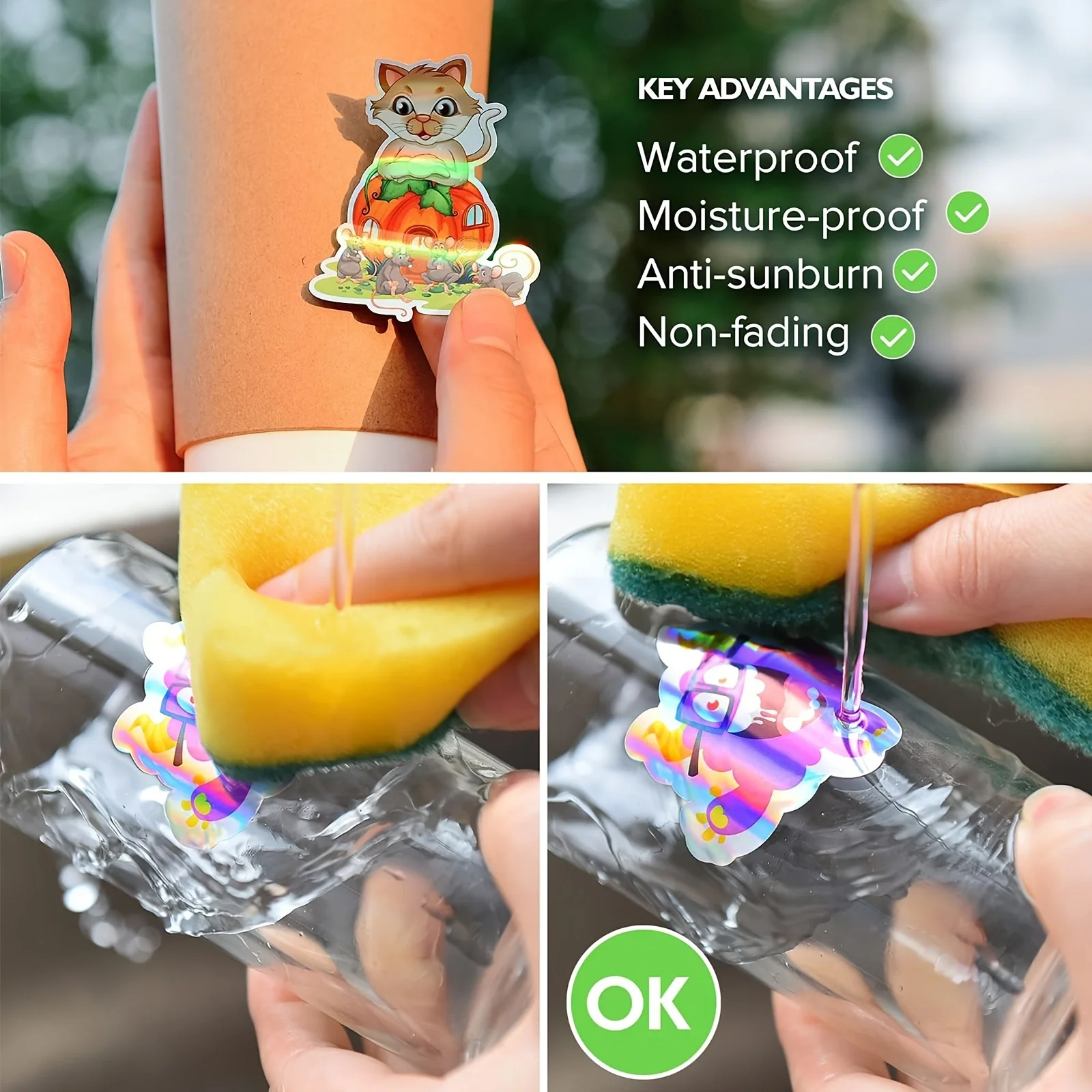 10 시트 홀로그램 무지개 비닐 스티커 용지 8.5x11 인치 방수 찢어짐 방지 잉크젯 문자 크기 스티커 프로젝트용