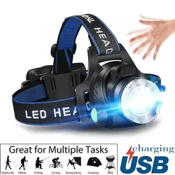 LED Rechargeable Strong Light T6 Headlight 3 Lighting Modes and 90 ° Lamp Head Adjustment Outdoor Night Fishing Flashlight