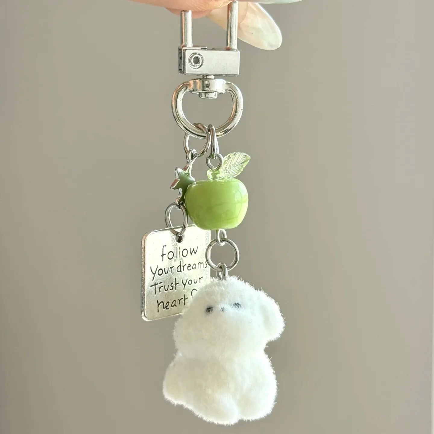 

5Pcs Resin Flocking Cool Ice Through Sensation Apple Flocking Little Dog Phone Chain Dopamine Bag CCD Pendant