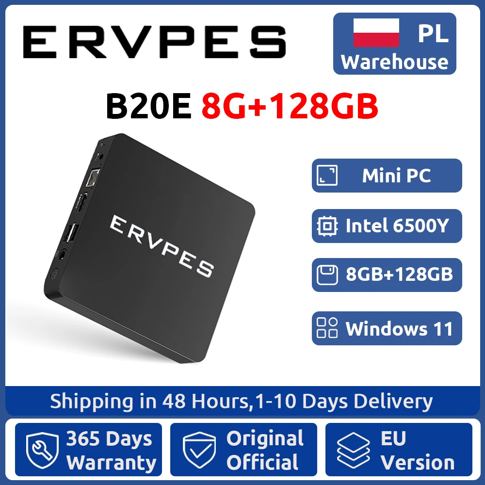 ERVPES Mini Pc B20E Windows 11 Pro 8GB RAM 128GB ROM 6500Y Micro Desktop Computer Dual-Band Wifi Mini Pc