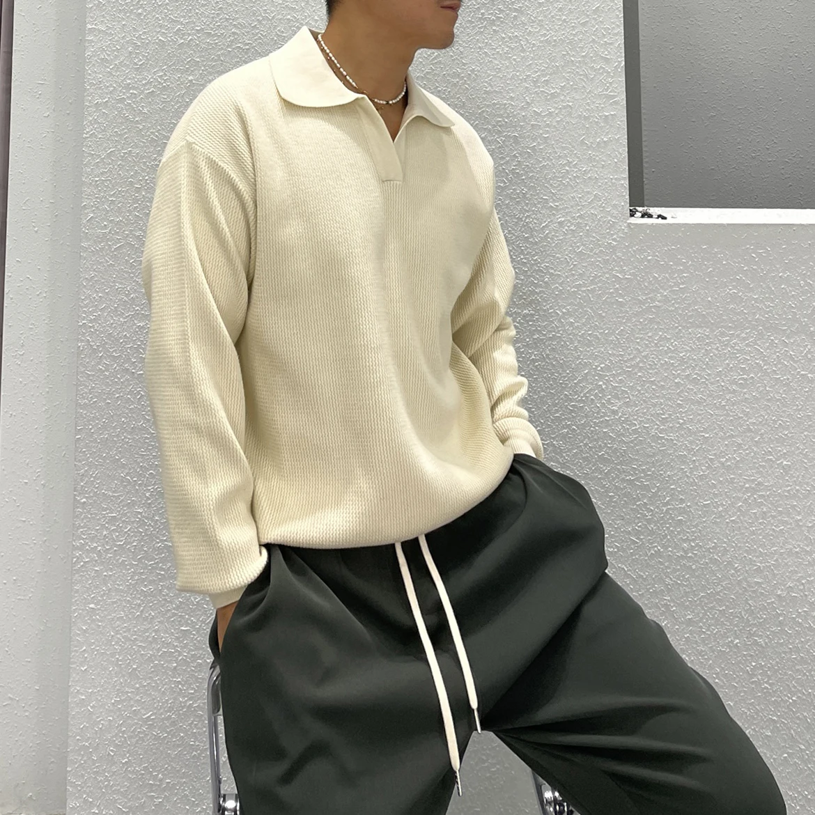 

Вязаный свитер с V-образным вырезом, длинными рукавами, отложным воротником, в стиле ретро, американский, весна-осень, полиэстер...