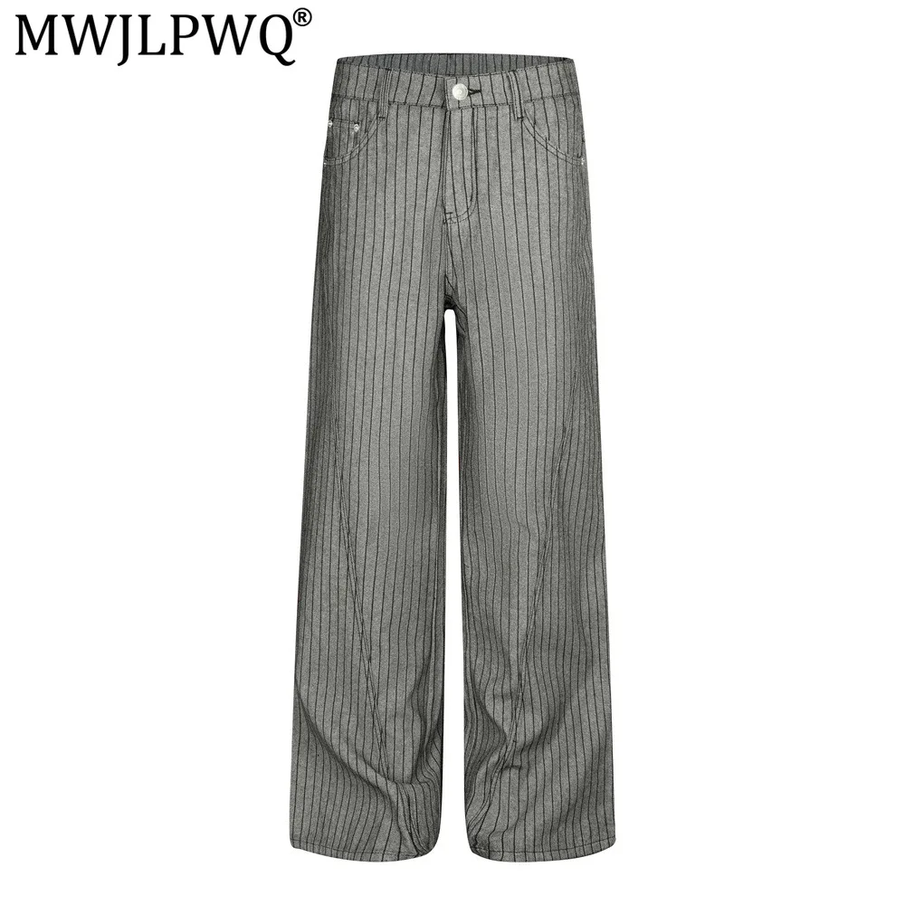 MWJLPWQ American Retro Vertical Striped Loose Casual Men's Trousers Vibe Trendy Elegant Wide-Leg Straight Pants Autumn New 21154