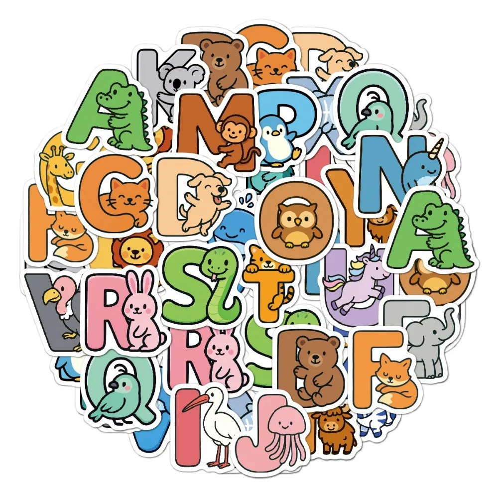 52 Stück Tier-Alphabet-Aufkleber für Kinder, Rechtschreibungsaufkleber für Schreibwaren, kreative Gegenstände, Wasserflaschen, RecordingYourLife Store