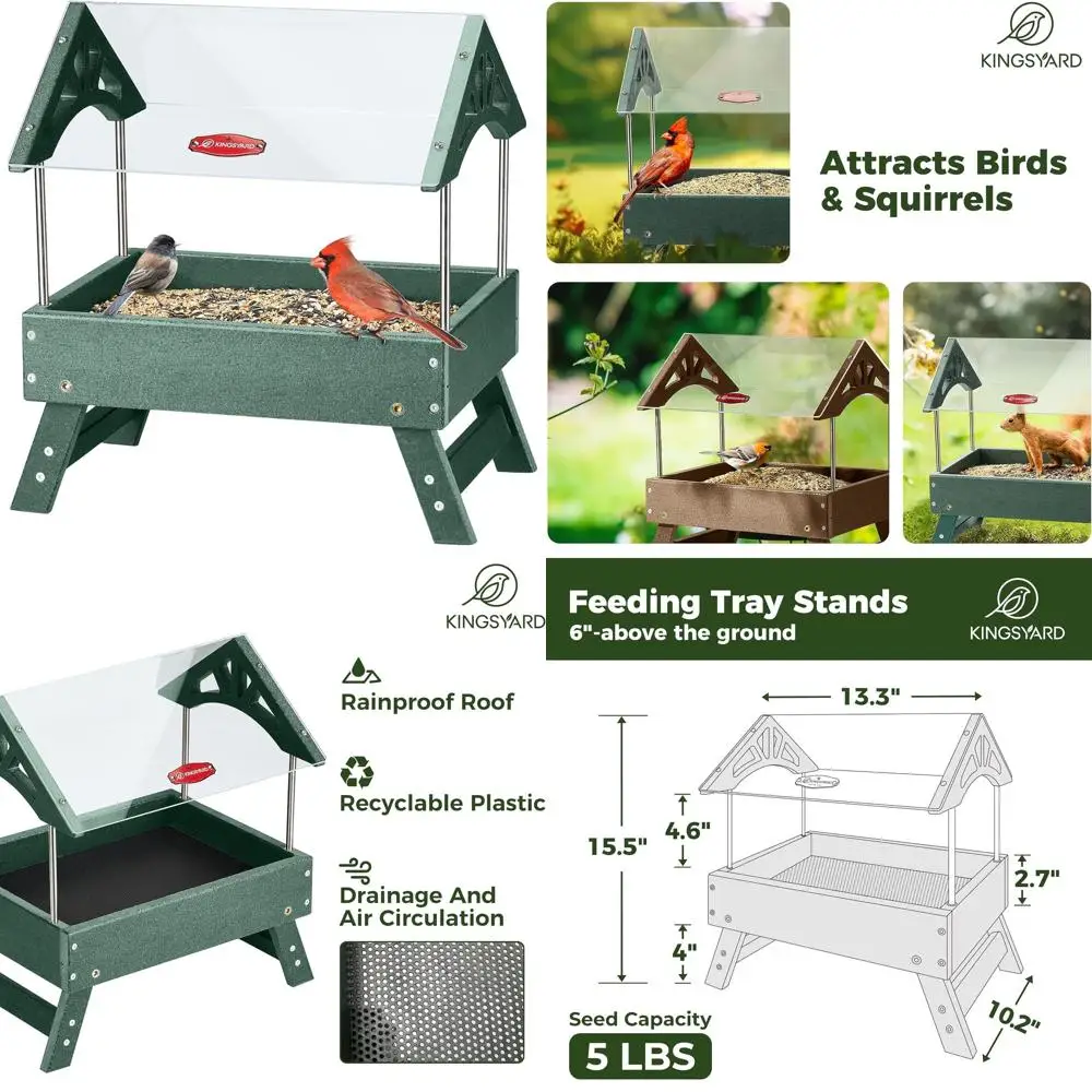 

Кормушка для диких птиц из переработанного зеленого пластика, 5 фунтов, с большой вместимостью и защитой от дождя