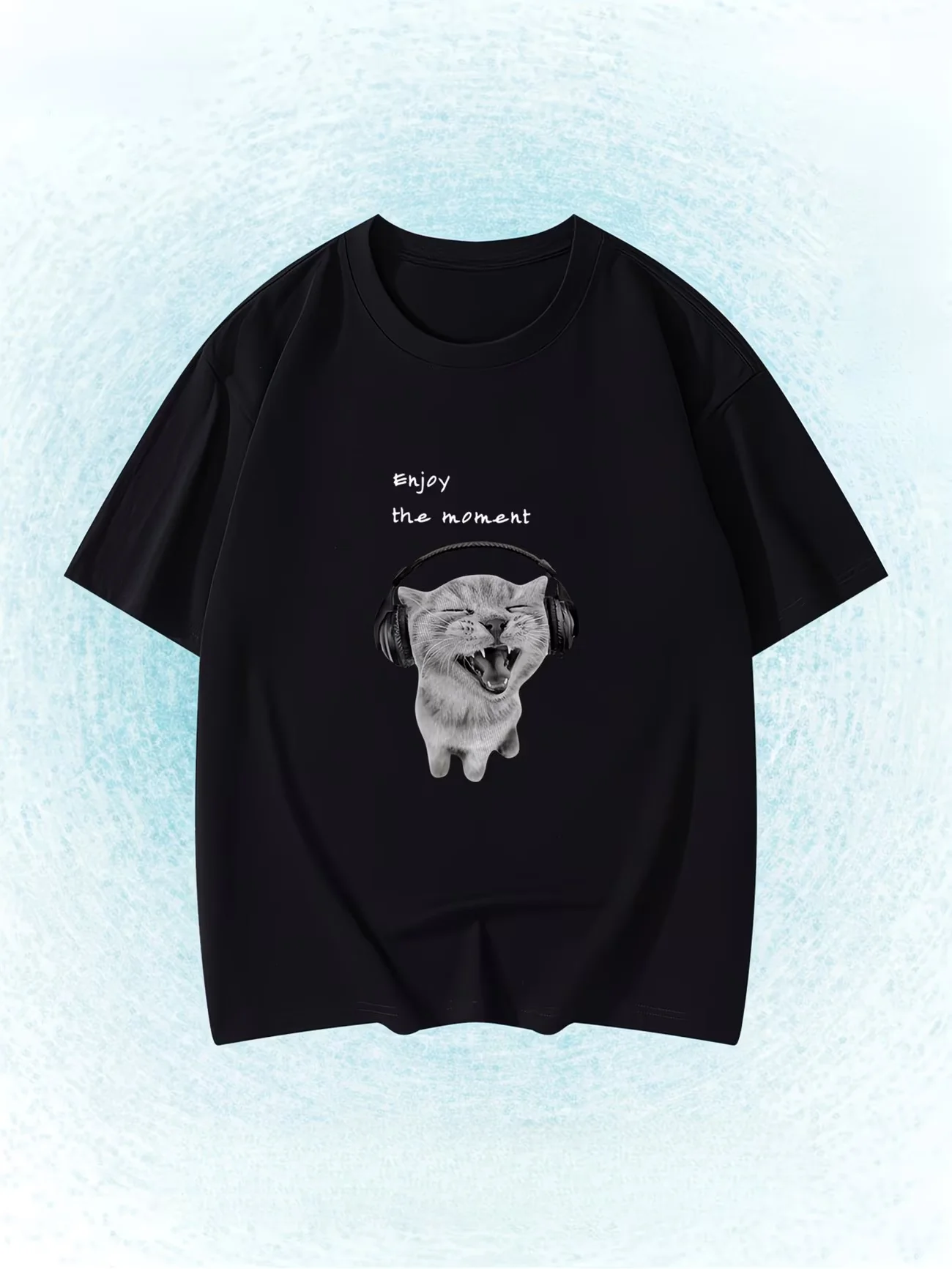 Women T-Shirt Enjoy The Moment Cat Print Summer Loose Fit Short Sleeve Tee O-Neck Casual Fashion Unisex Shirt