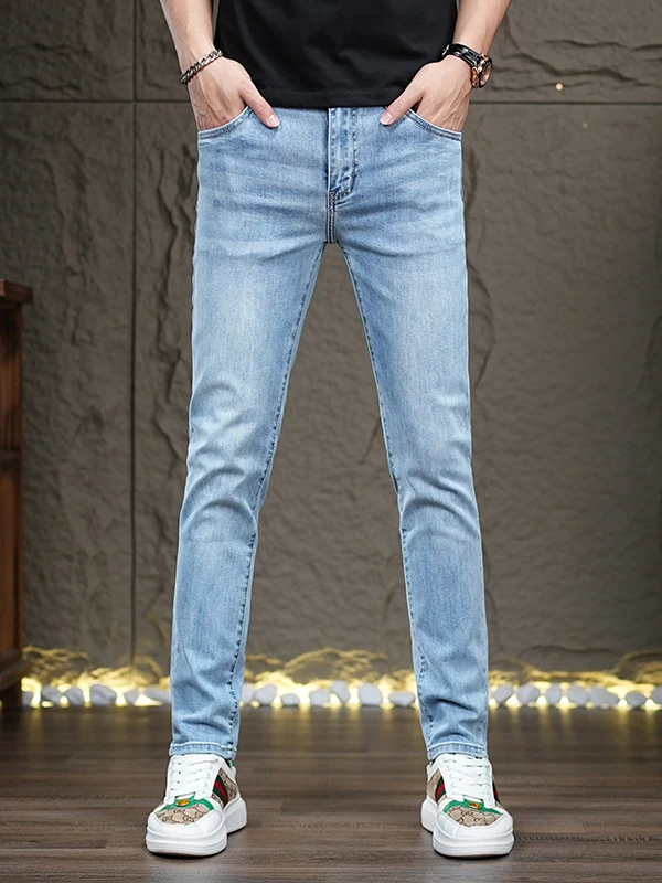 

Мужские джинсы Ele Slim Fit с принтом, средней посадкой, из хлопкового стрейч-денима, весенние, повседневные, прямого кроя, модный бренд