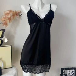 Sexy Chemise Nightgown Summer Female Sleepwear Dress Lingerie Women Lace Nightdress Nightwear Satin Dressing Gown Homewear