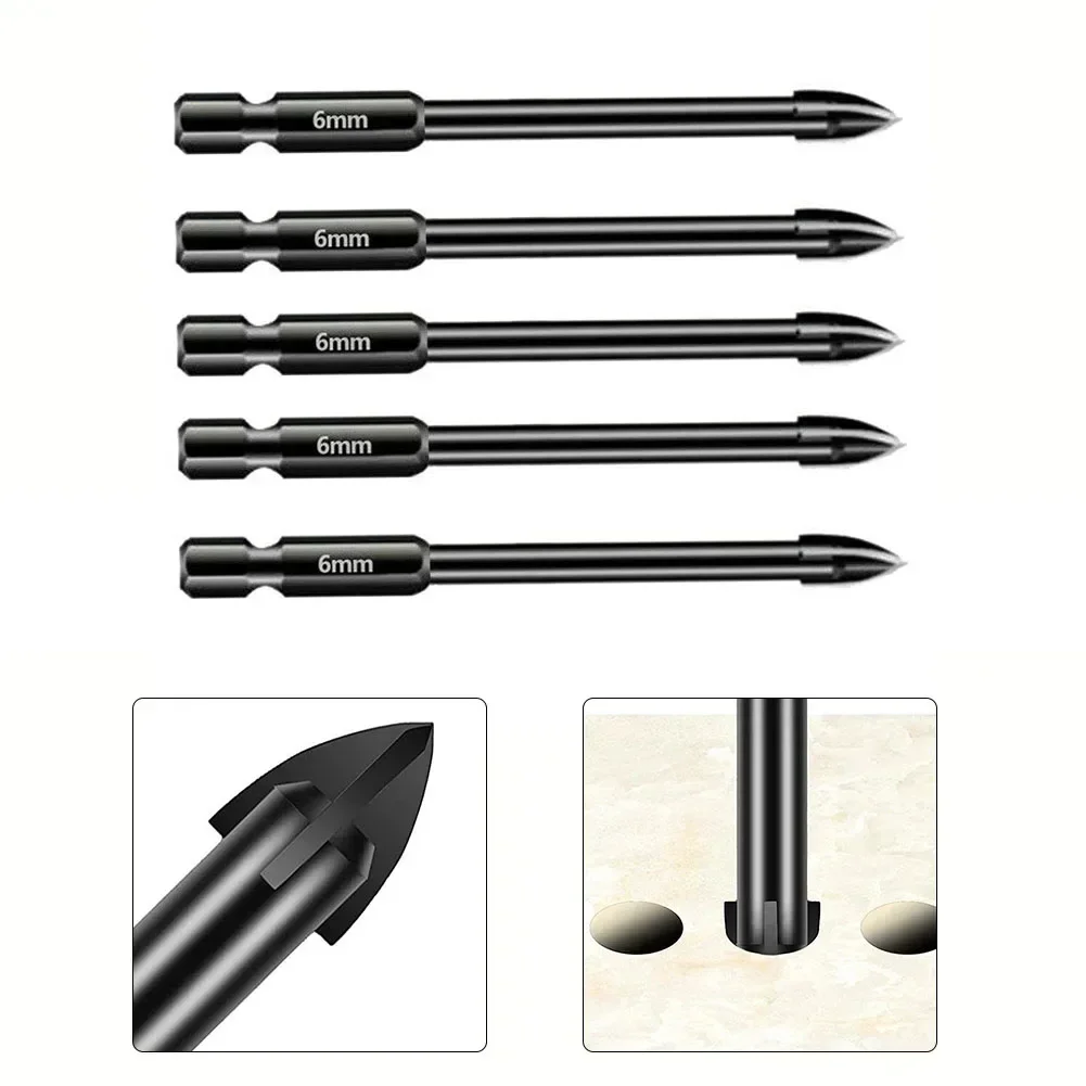 Imagem -02 - Carboneto de Tungstênio Cruz Lança Cabeça Broca Hex Haste para Telha Porcelana Mármore Cerâmica Vidro Tijolo Perfuração Ferramenta Elétrica 10pc mm