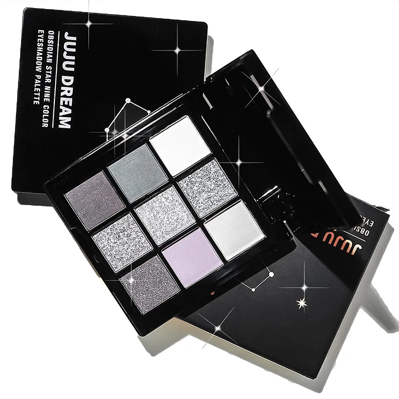 Black Light Star Eye-shadow European And American Smoky Eye Nine Color Tray Cement Dark Punk Black And White Gray Metal Pearl