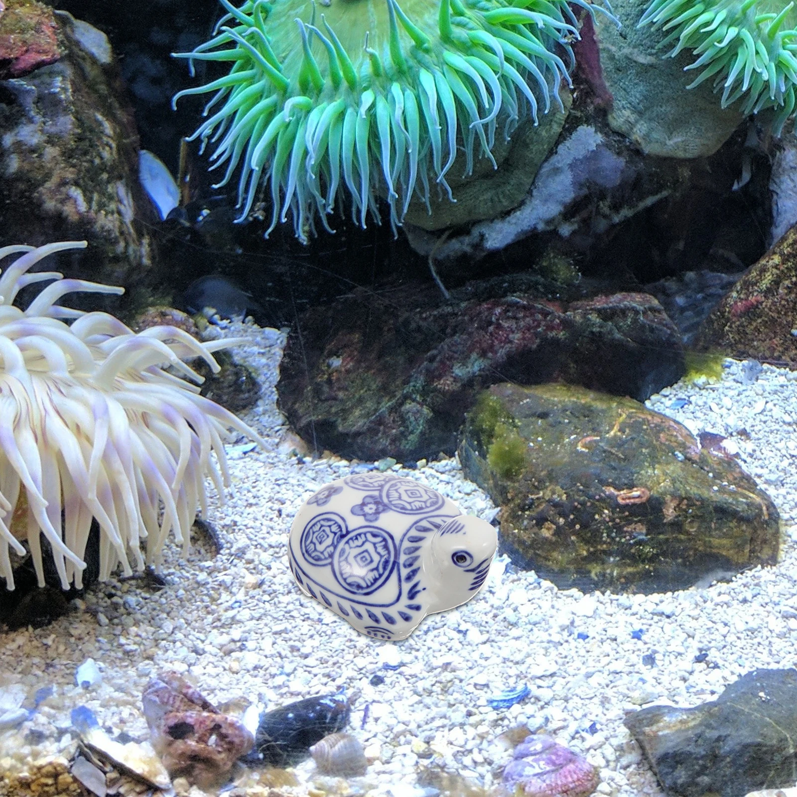 

Blue White Porcelain Ceramic Turtle Floating Aquarium Decor Fish Tank Landscape Decoration Ornament Fish Tank Decor