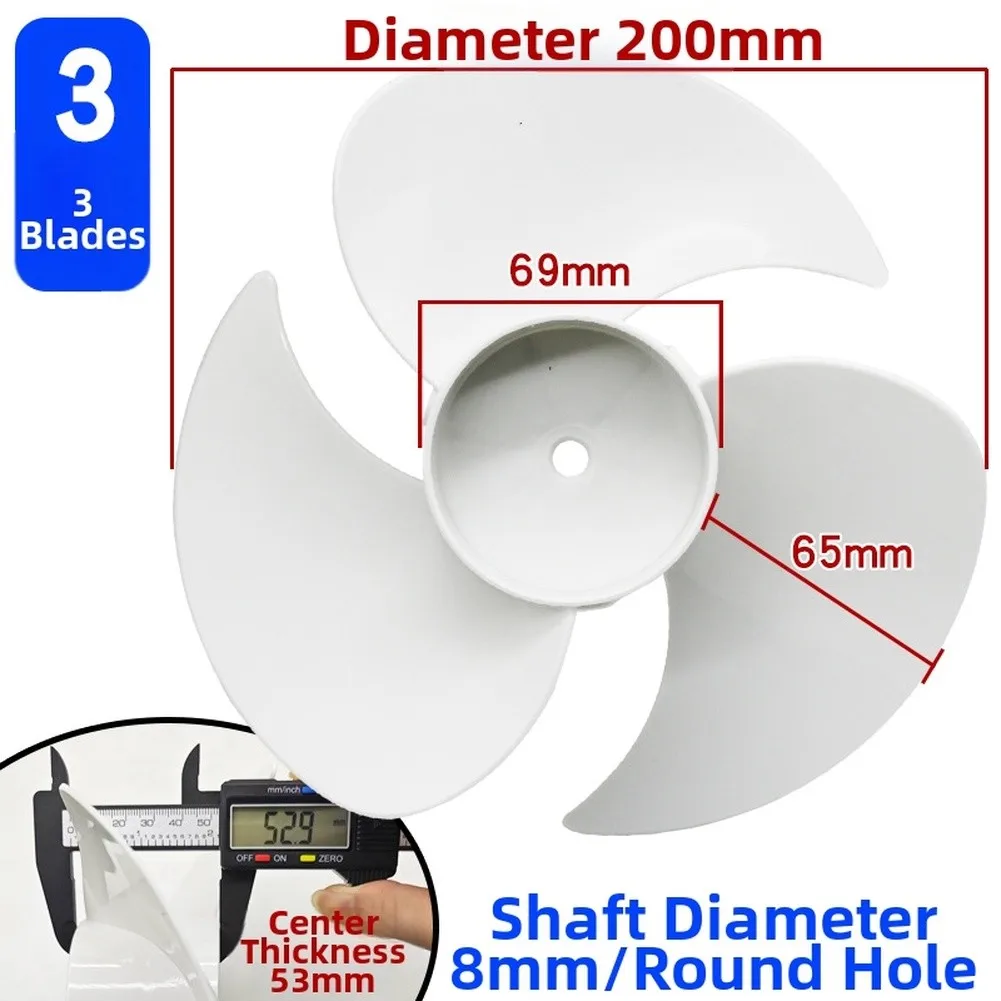20CM/24CM 3-Blade Floor Fan Flabellum Replacement For Air Circulators, Low Noise Turbo Wind Wings 8mm Bore Black White