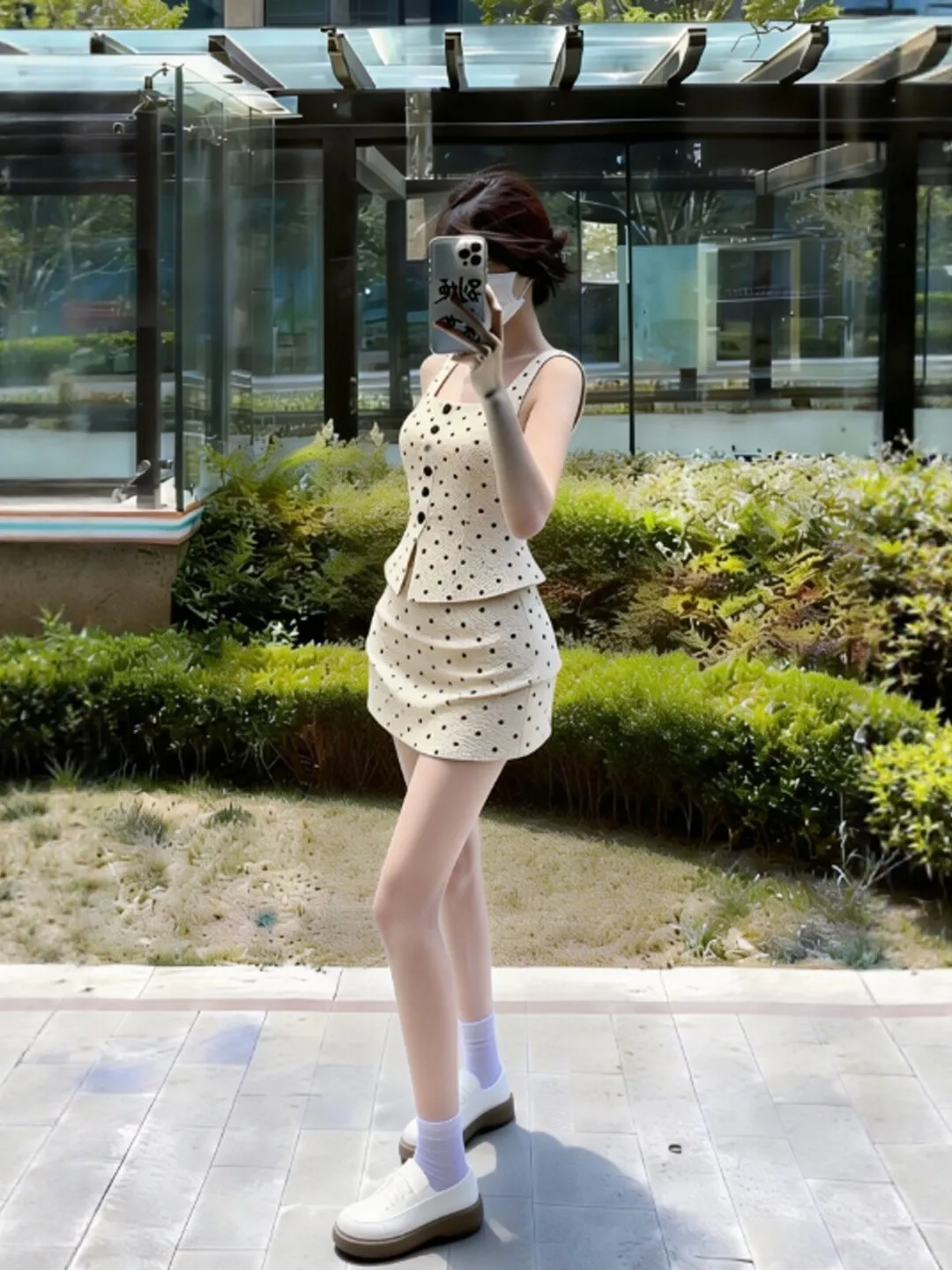 

Unique Small Size Two Piece Set Half Body Skirt Wrap around Top Summer Fashion Korean Style Comfortable Cotton High Waist