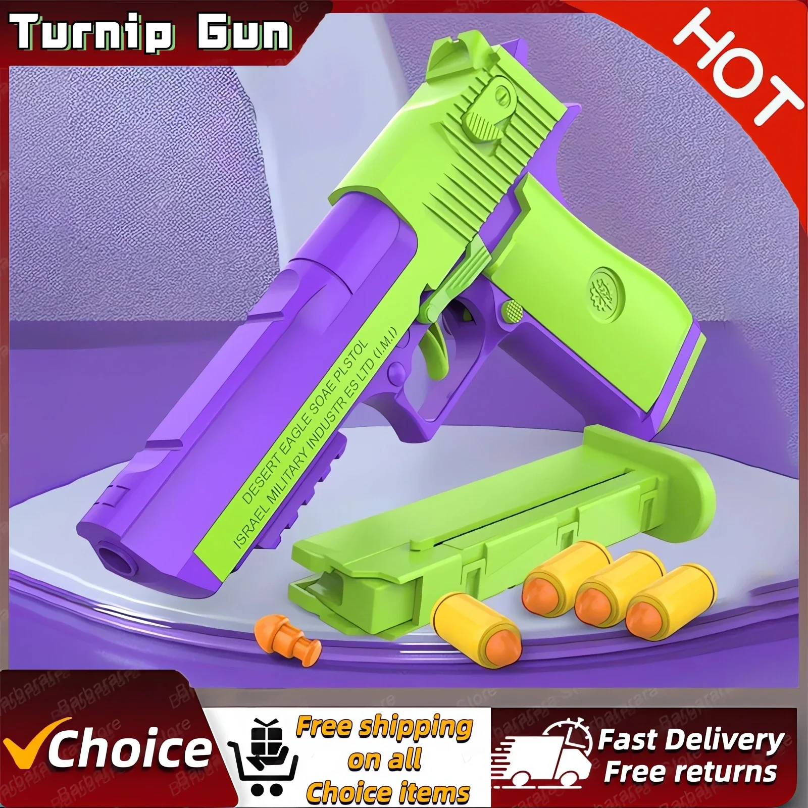 Turnip Gun Decompression Toys Desert Eagle Pistol 1911 Continuous Shell Throwing Air-mounted Pistol Launcher Toy Gun