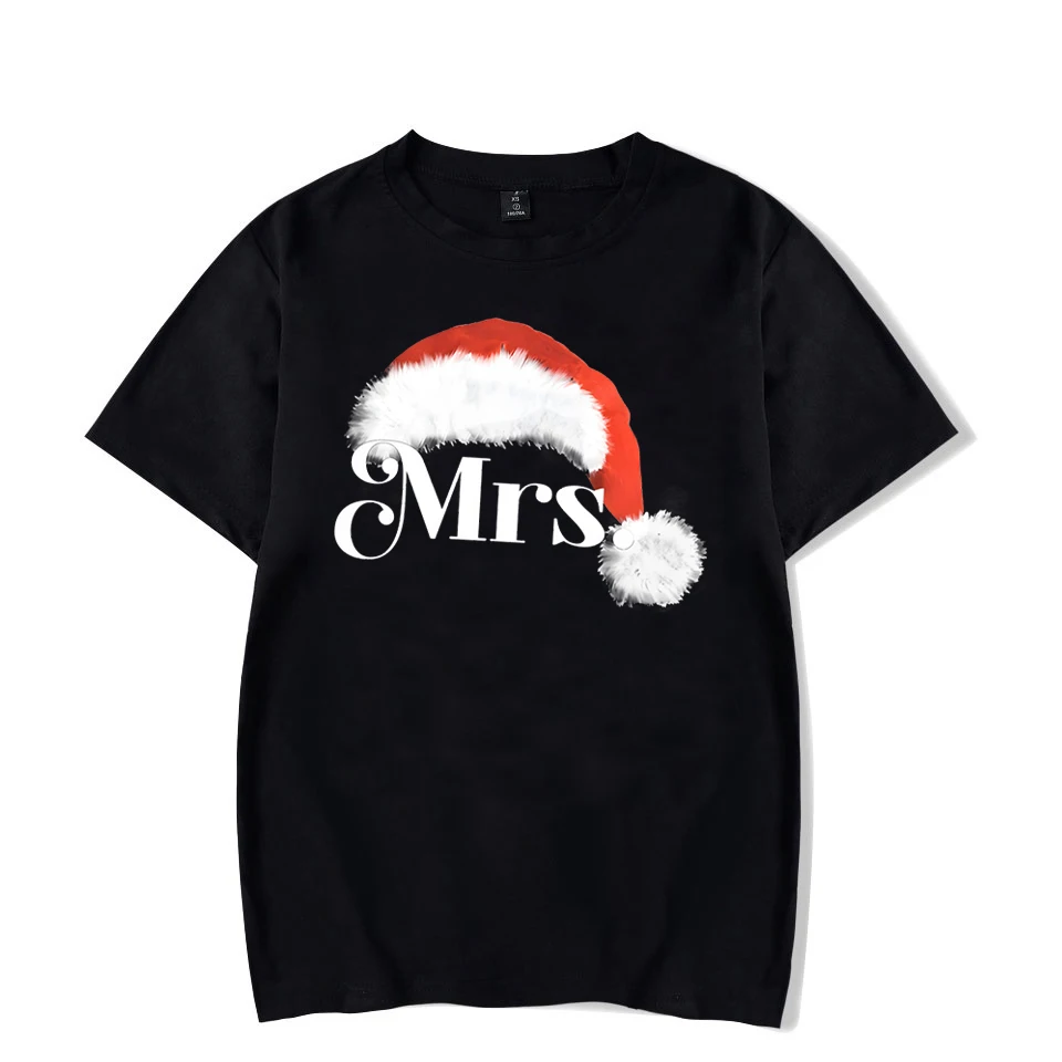 Matching Couples T-shirt Mr and Mrs Claus Santa Hat Tshirt Christmas Lovers Men Women T Shirts Christmas Party Couple\'s Clothing