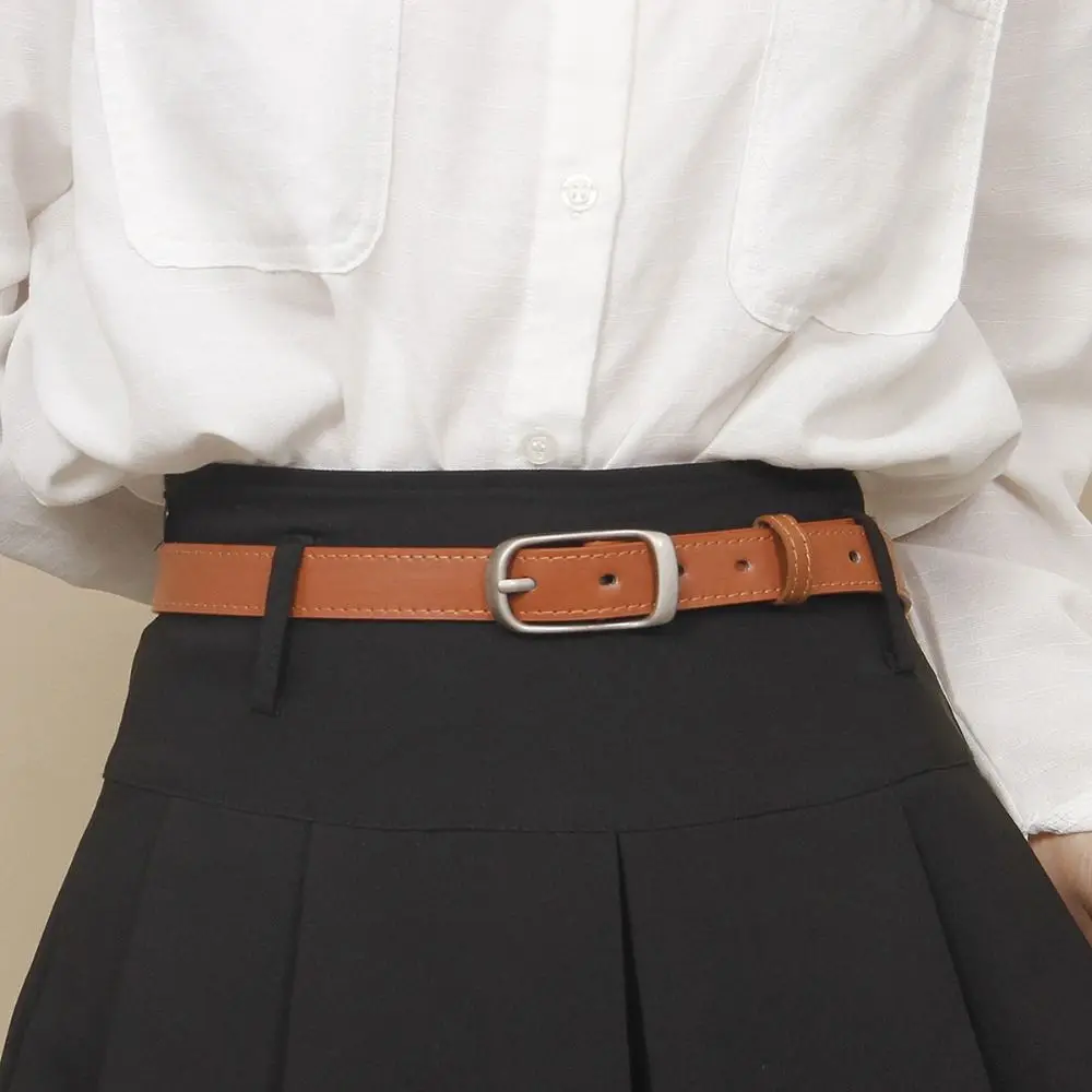 حزام مشبك بدبوس بسيط للنساء ، موضة متعددة الاستخدامات ، جلد ناعم ، حزام خصر رفيع