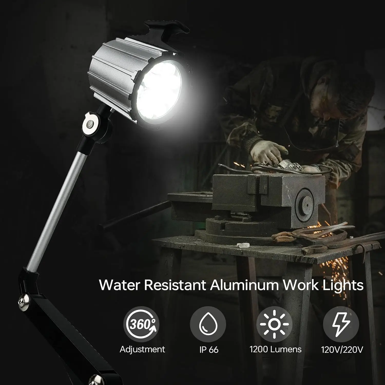 Led Machine Light, 1200Lumens IP67 Waterproof Lathe Work Light，Aluminum Shade and Flexible Arm for Grinders, Drill Presses and W