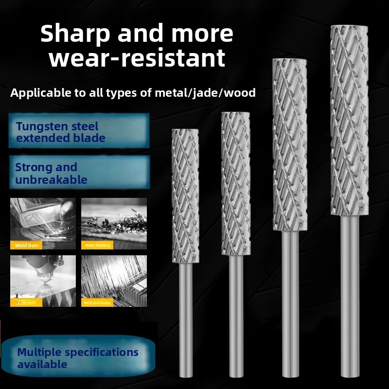 Extended Tungsten Carbide Rotary Burr Electric Grinding Bit File Head Long Milling Cutter for Metal Polishing Deburring Work