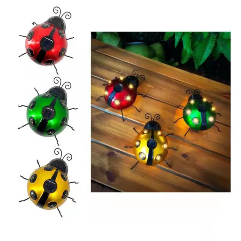 6pcs Solar Marienkäfer Wandbehang Lichter im Freien Rasen führte Garten Park Party Festival Dekoration Eisen Kunst Innenhof Landschaft Lampen