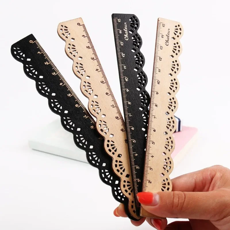 2Pcs Cute Stationery Lace Hollow Wood Ruler Sewing Ruler Office Supplies School Accessories