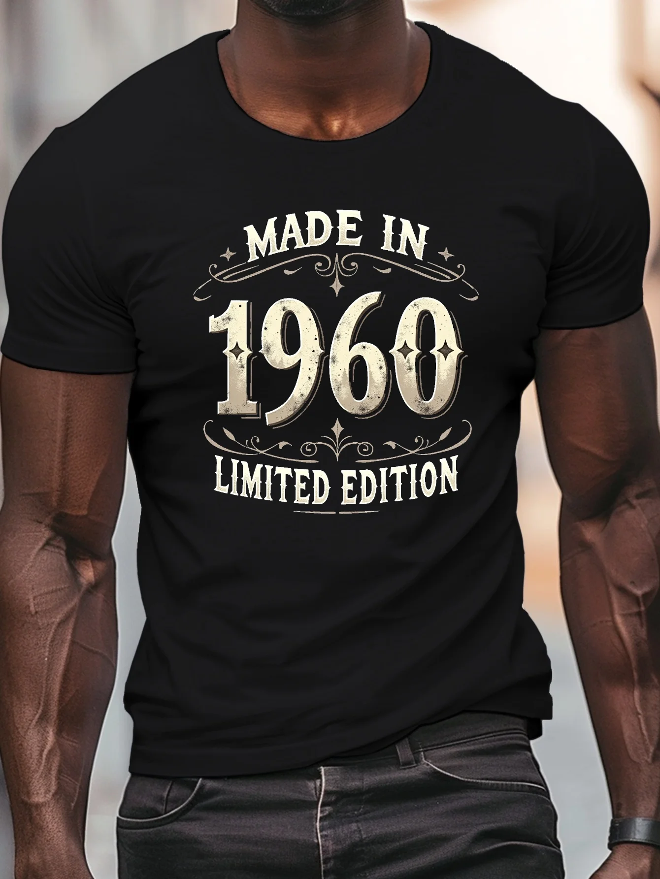 T-shirt graphique vintage pour homme, édition limitée 1960, impression 3D - Tissu lourd 180 g/m², 100 % coton, col rond, manches courtes, inspiration rétro années 1960