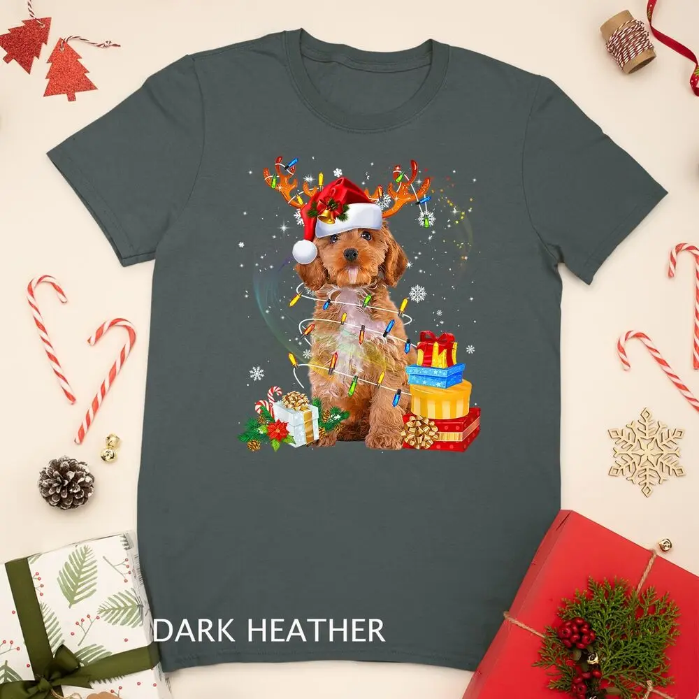 Cockapoo Reindeer Christmas Lights Funny Dog Xmas Gift Unisex T-shirt