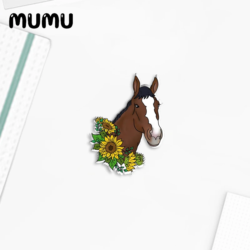 2023 New Horse with Sunflower Lapel Pin Animal Art Acrylic Brooches Handmade Epoxy Jewelry Shirt Bag Badge