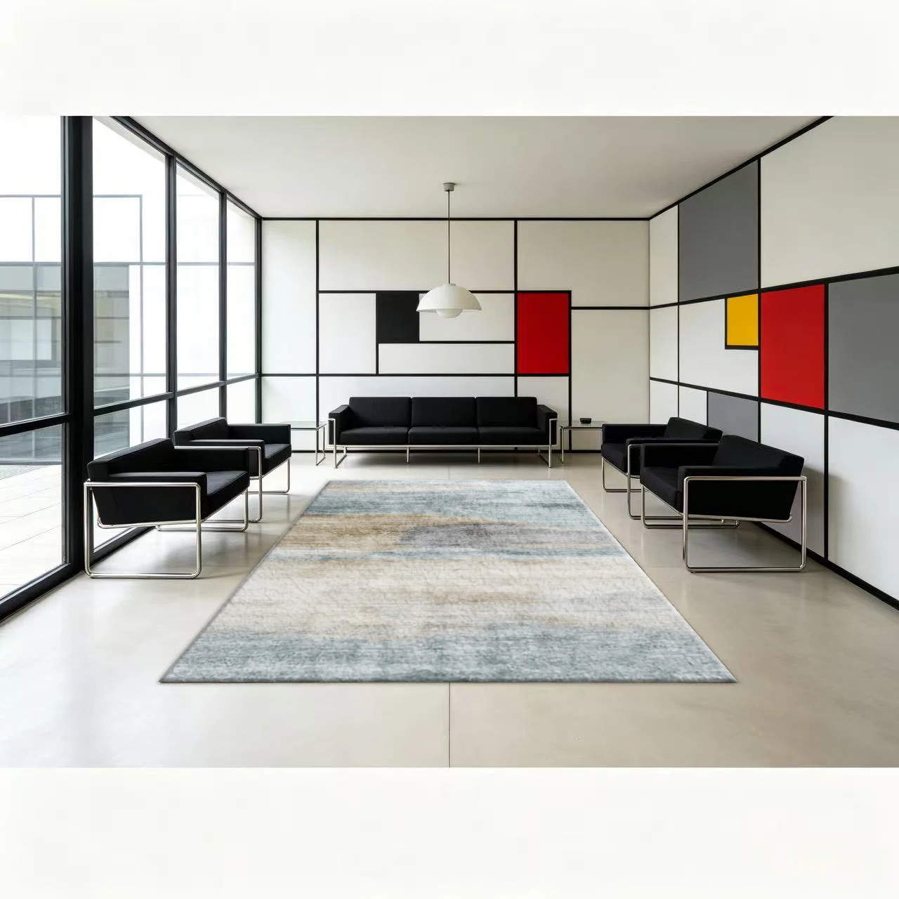 Soft Watercolor Abstract Streak Carpet Flooring, Modern Minimalist Non-Slip Area Rug for Living Room Office Home Interior Decor