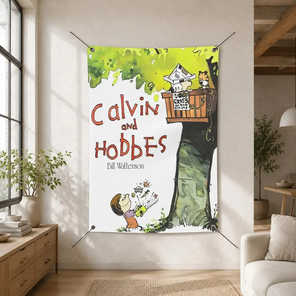 Comic C-Calvin And H-Hobbes Flags Custom Camping Outdoor Garden Room Bedroom Decor Party Backdrops Wall Art Family Gifts