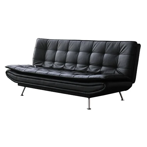 

Nisco Living Room Furniture Contemporary Black Faux Leather Tufted Futon with Topper Sofa Bed Living Room Sofas