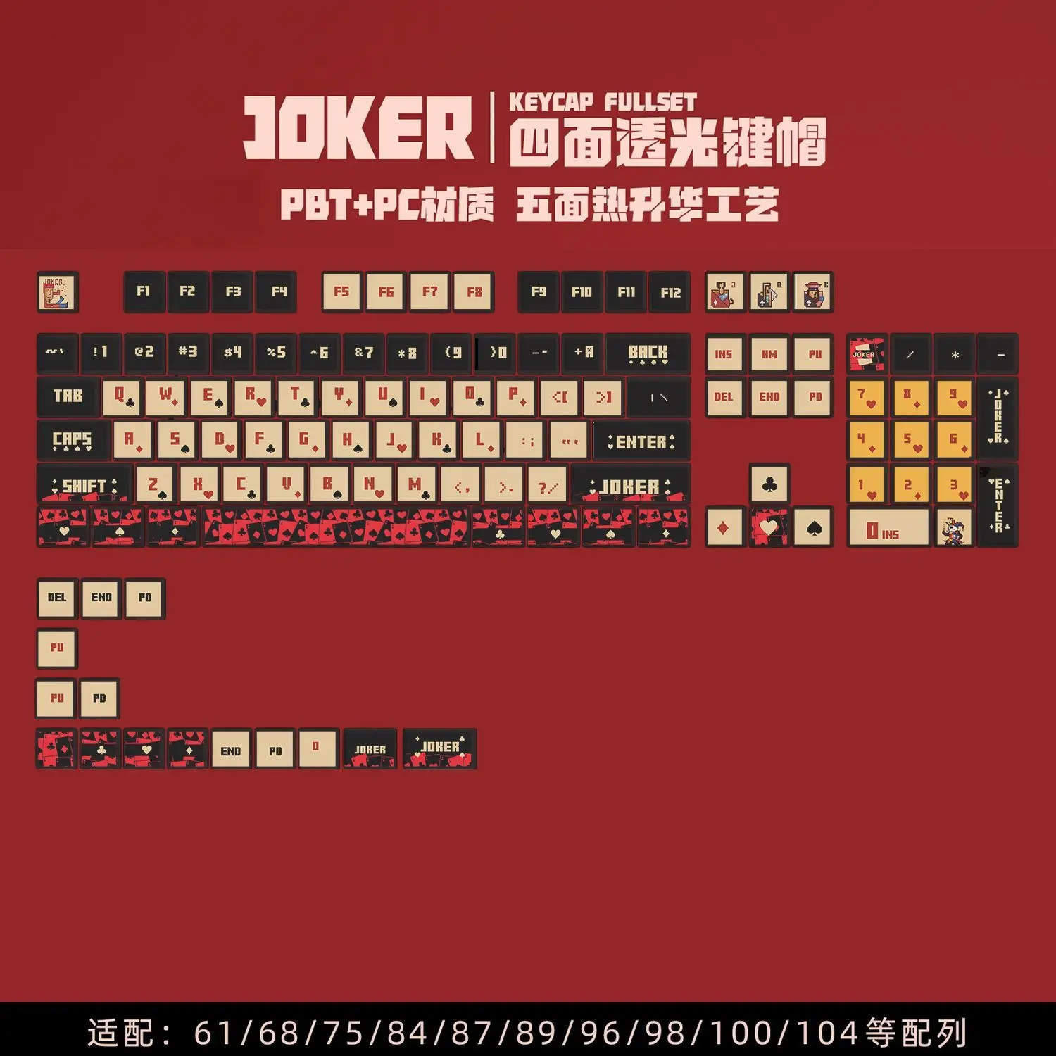 MDA Profile Pudding Backlit Keycaps PBT PC Material Joker Theme Dye Sublimation Key Caps for Mx Switch Mechanical Keyboard