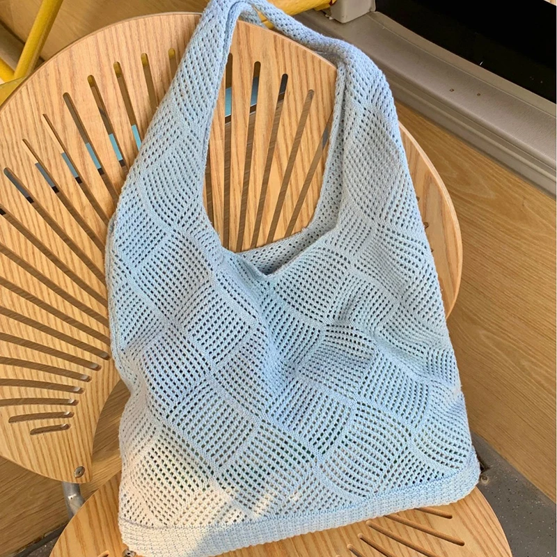 Neue Trend frauen Tasche Häkeln Handtasche Retro Gestrickte Einfarbig Hohl Top-griff Einkaufstasche Reise Shopper Schulter tasche – Detail 5