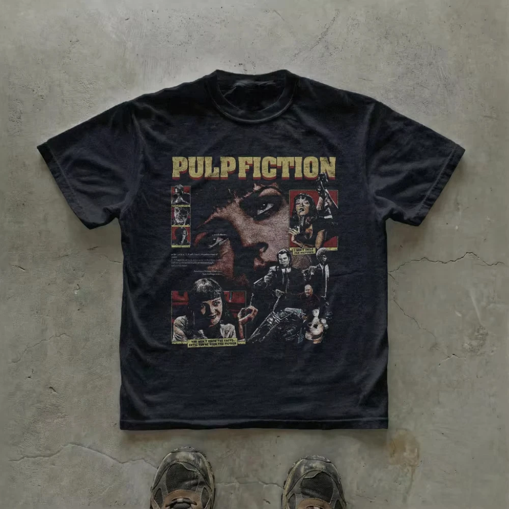 Vintage Pulp Fiction Graphic Tee Retro Film Poster Collage Unisex T-shirt Cult 90s Cinema Movie T-shirt Quentin Tarantino