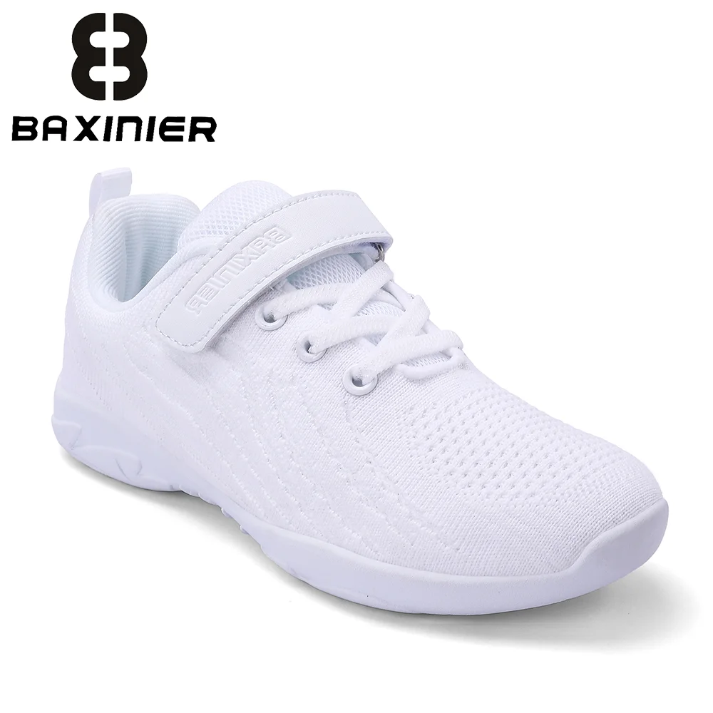 BAXINIER Kids Girls White Cheer Shoes Mesh Breathable Lightweight Training Dance Athletic Competition Cheerleading Sneakers