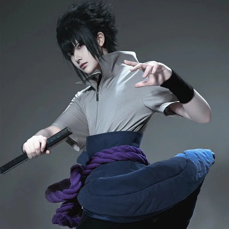 Kostum Cosplay Anime Uchiha Sasuke Atasan Celana Sabuk Cos Hadiah Konvensi Versi Dewasa Uniseks ir;l5
